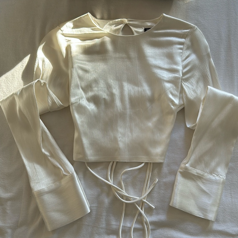 ZARA SATIN LACE UP BACK CROP TOP BLOUSE